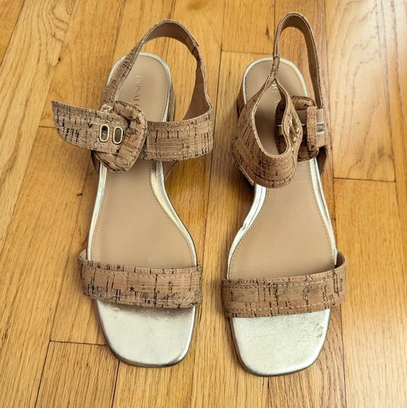 Donald Pliner Vixi Cork Color Strap Block Heels - Picture 2 of 8